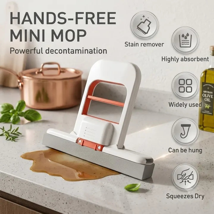 Portable Mini Foldable Desktop Mop with Self-Wringing Mechanism | Compact Sponge Cleaning Mop for Kitchen, Glass & Countertops