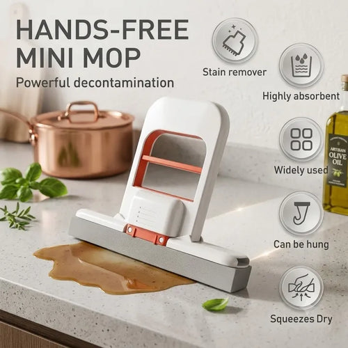 Portable Mini Foldable Desktop Mop with Self-Wringing Mechanism | Compact Sponge Cleaning Mop for Kitchen, Glass & Countertops