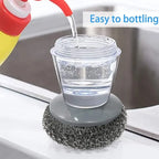 2-in-1 Kitchen Dish Scrubber with Soap Dispenser | Refillable Palm Cleaning Brush for Pots, Pans & Sinks