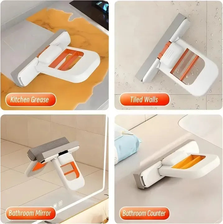 Portable Mini Foldable Desktop Mop with Self-Wringing Mechanism | Compact Sponge Cleaning Mop for Kitchen, Glass & Countertops